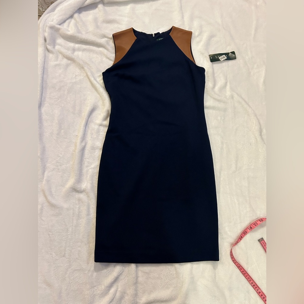 Ralph Lauren Navy and Brown Leather Dress size 6